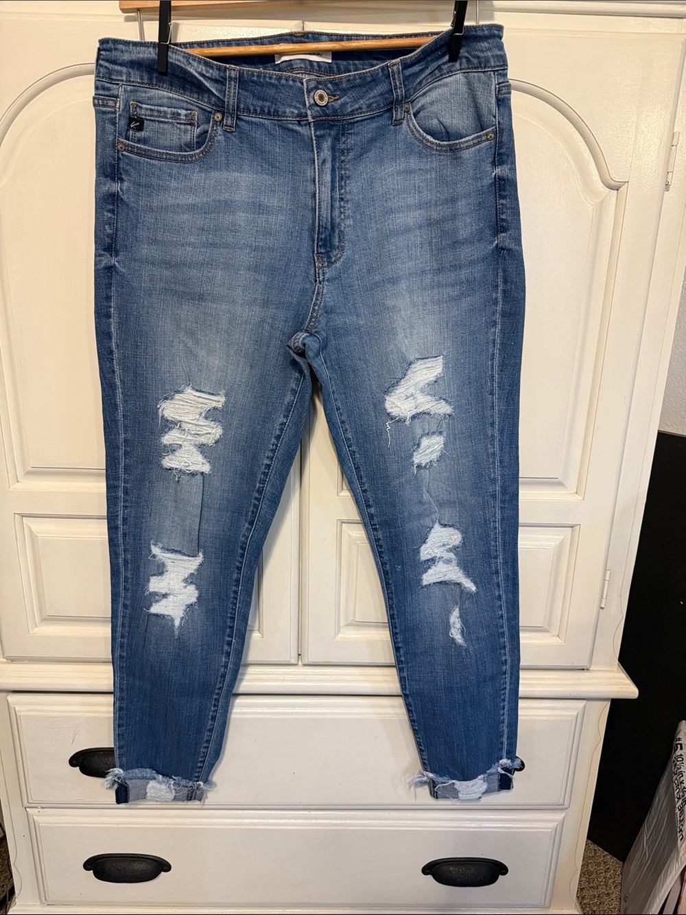 KanCan Distressed Light Blue Mid-Rise Skinny Jeggings